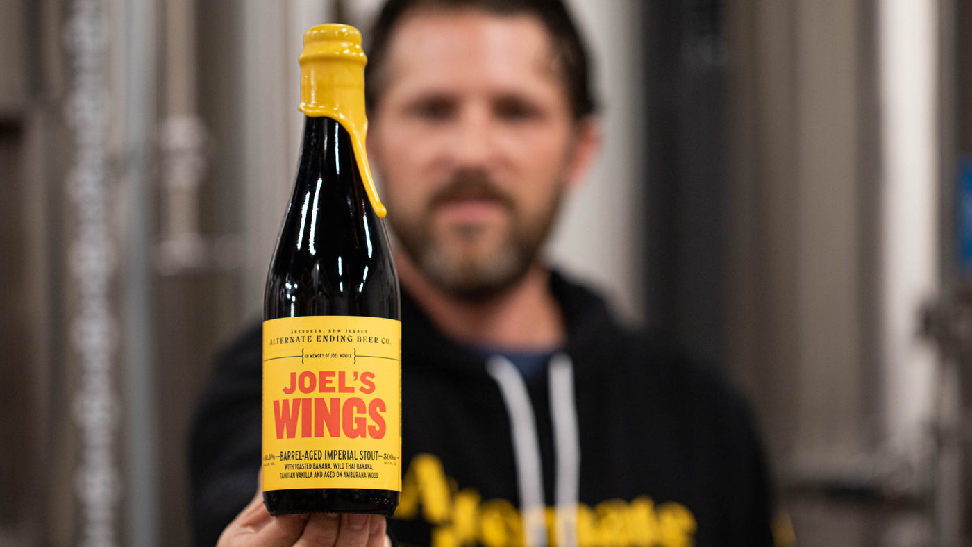 Joel’s Wings Imperial Stout 10.5% Aged in Whiskey Barrels for 14 months 